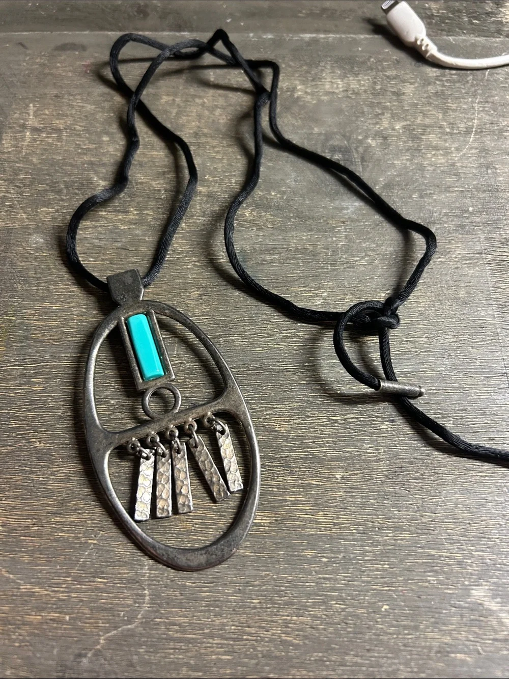 LARGE VINTAGE SILVER AVON PENDANT WITH FAUX TURQUOISE & DANGLES 1976 BOHO